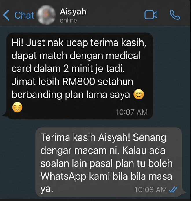 WhatsApp message from Aisyah R.