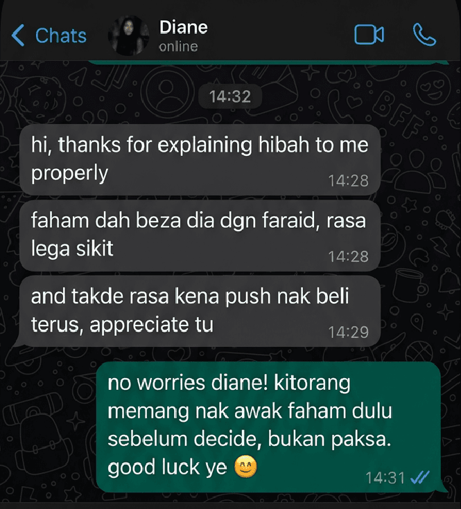WhatsApp message from Diane